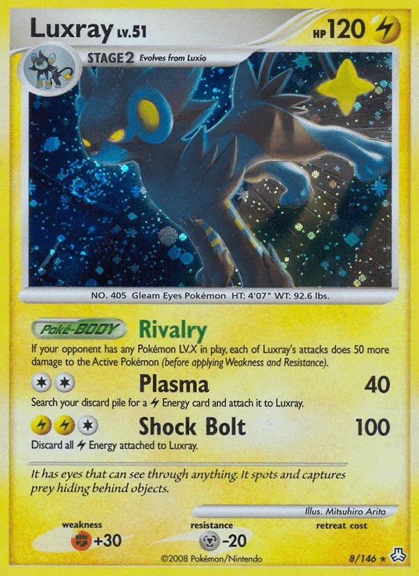 Diamond & Pearl: Legends Awakened, Fighting[+30], Holo Rare, Holofoil, Lightning, Metal[-20], Reverse Holofoil Luxray (8/146) [Diamond & Pearl: Legends Awakened] - Trading Card World