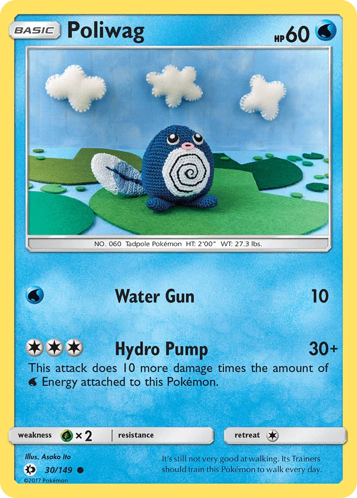 30, Common, Grass[×2], Normal, Reverse Holofoil, Sun & Moon: Base Set, Water Poliwag (30/149) [Sun & Moon: Base Set] - Trading Card World