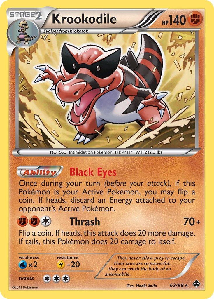 62, Black & White: Emerging Powers, Fighting, Holo Rare, Holofoil, Lightning[-20], Water[×2] Krookodile (62/98) (Theme Deck Exclusive) [Black & White: Emerging Powers] - Trading Card World