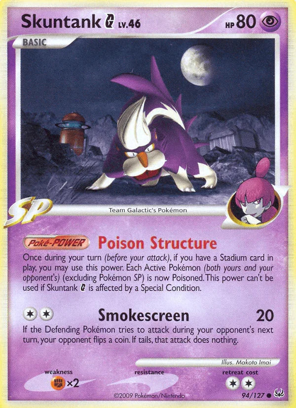 94, Common, Fighting[×2], Normal, Platinum: Base Set, Psychic, Reverse Holofoil Skuntank G (94/127) [Platinum: Base Set] - Trading Card World