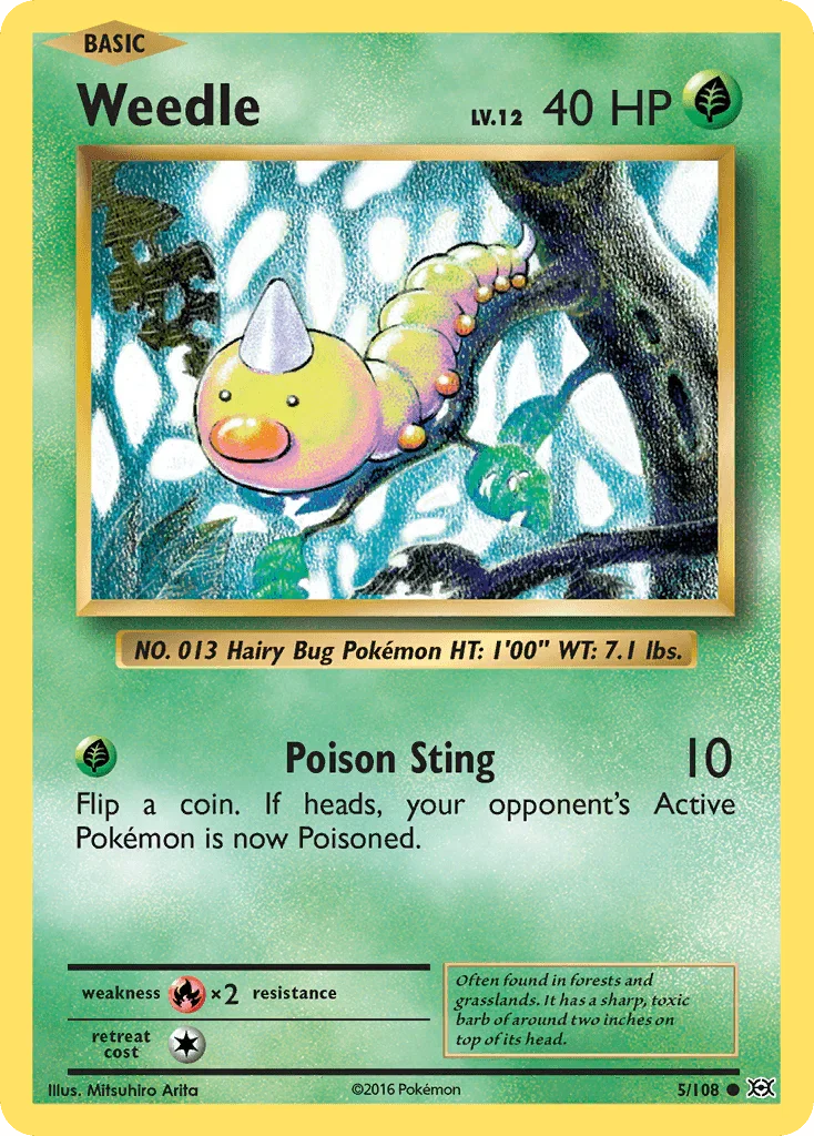 Common, Fire[×2], Grass, Normal, Reverse Holofoil, XY: Evolutions Weedle (5/108) [XY: Evolutions] - Trading Card World