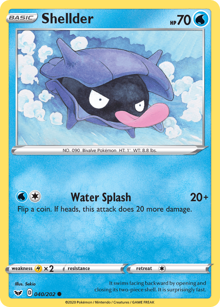 040, Common, Lightning[×2], Normal, Reverse Holofoil, Sword & Shield: Base Set, Water Shellder (040/202) [Sword & Shield: Base Set] - Trading Card World