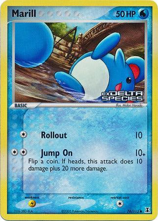 76, Common, EX: Delta Species, Lightning[×2], Reverse Holofoil, Water Marill (76/113) (Stamped) [EX: Delta Species] - Trading Card World