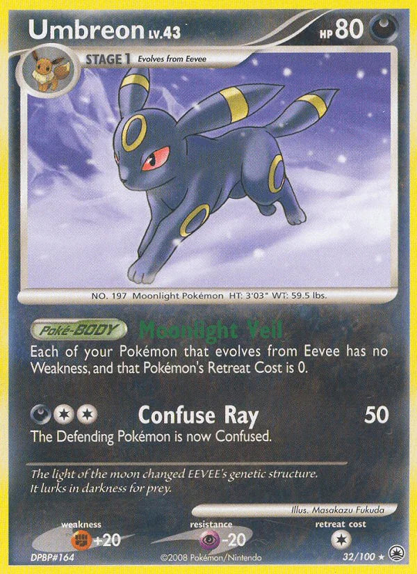 32, Darkness, Diamond & Pearl: Majestic Dawn, Fighting[+20], Normal, Psychic[-20], Rare, Reverse Holofoil Umbreon (32/100) [Diamond & Pearl: Majestic Dawn] - Trading Card World