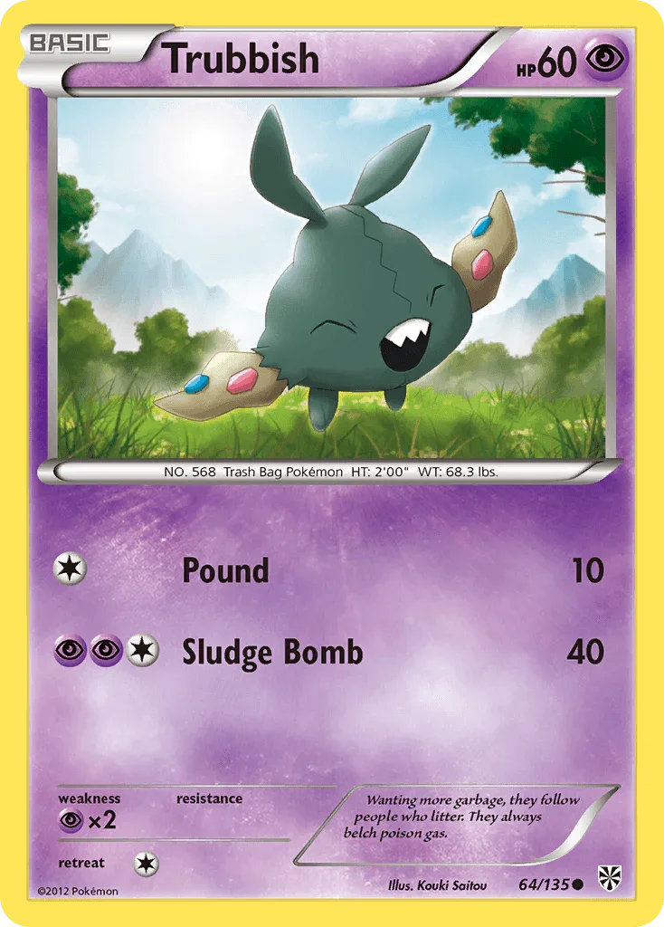 64, Black & White: Plasma Storm, Common, Normal, Psychic, Psychic[×2], Reverse Holofoil Trubbish (64/135) [Black & White: Plasma Storm] - Trading Card World