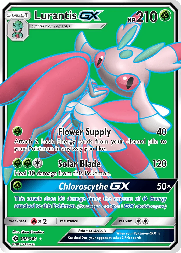 138, Fire[×2], Grass, Holofoil, Sun & Moon: Base Set, Ultra Rare Lurantis GX (138/149) [Sun & Moon: Base Set] - Trading Card World