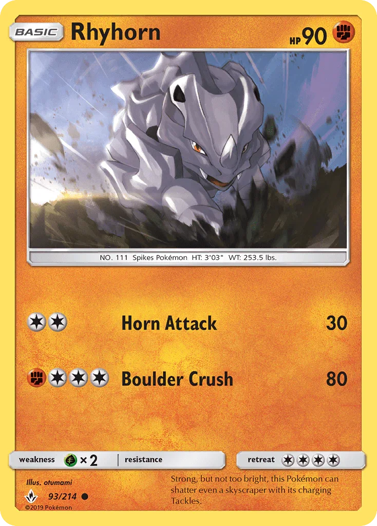 93, Common, Fighting, Grass[×2], Normal, Reverse Holofoil, Sun & Moon: Unbroken Bonds Rhyhorn (93/214) [Sun & Moon: Unbroken Bonds] - Trading Card World