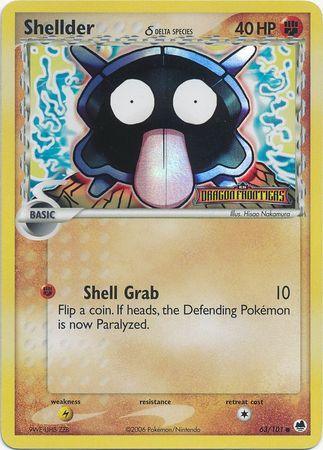 63, Common, EX: Dragon Frontiers, Fighting, Lightning[×2], Reverse Holofoil Shellder (63/101) (Delta Species) (Stamped) [EX: Dragon Frontiers] - Trading Card World