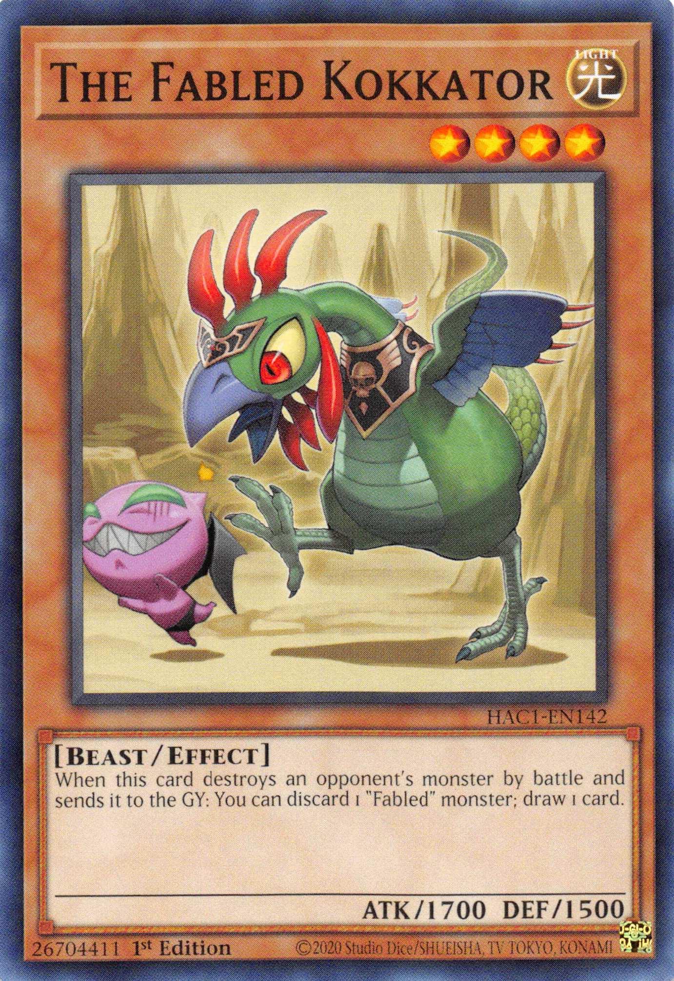 1st Edition, Beast, Common, Effect Monster, Hidden Arsenal: Chapter 1, Light The Fabled Kokkator [HAC1-EN142] Common - Trading Card World