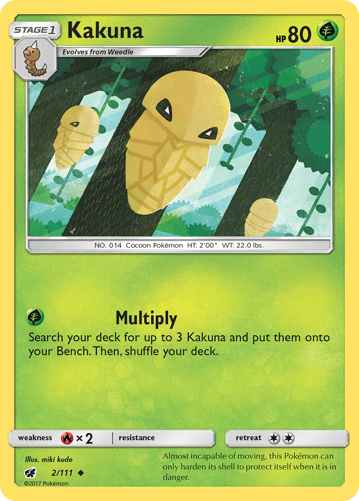 Fire[×2], Grass, Normal, Reverse Holofoil, Sun & Moon: Crimson Invasion, Uncommon Kakuna (2/111) [Sun & Moon: Crimson Invasion] - Trading Card World