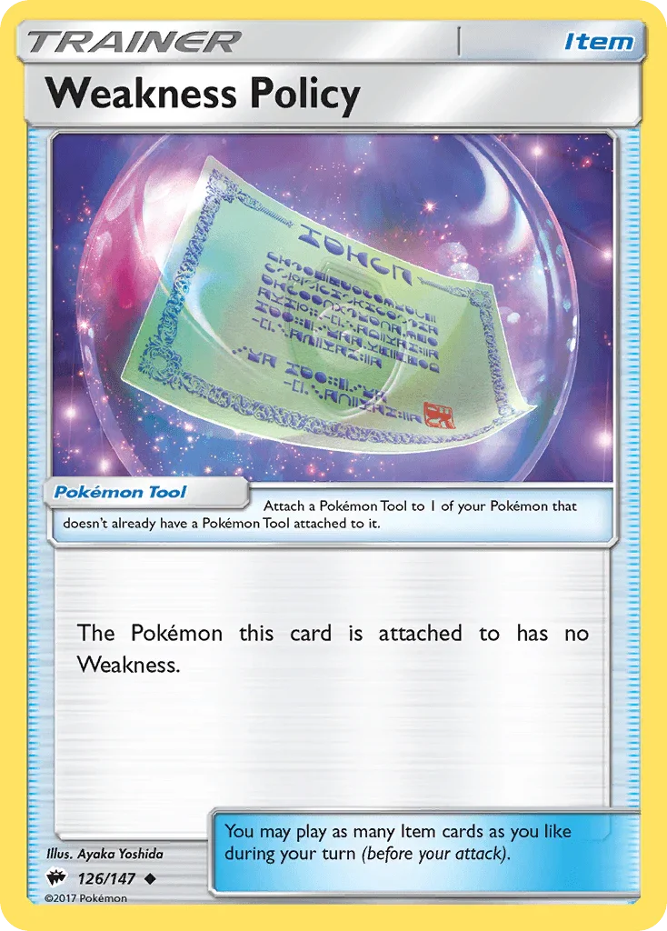 126, Item, Normal, Reverse Holofoil, Sun & Moon: Burning Shadows, Uncommon Weakness Policy (126/147) [Sun & Moon: Burning Shadows] - Trading Card World