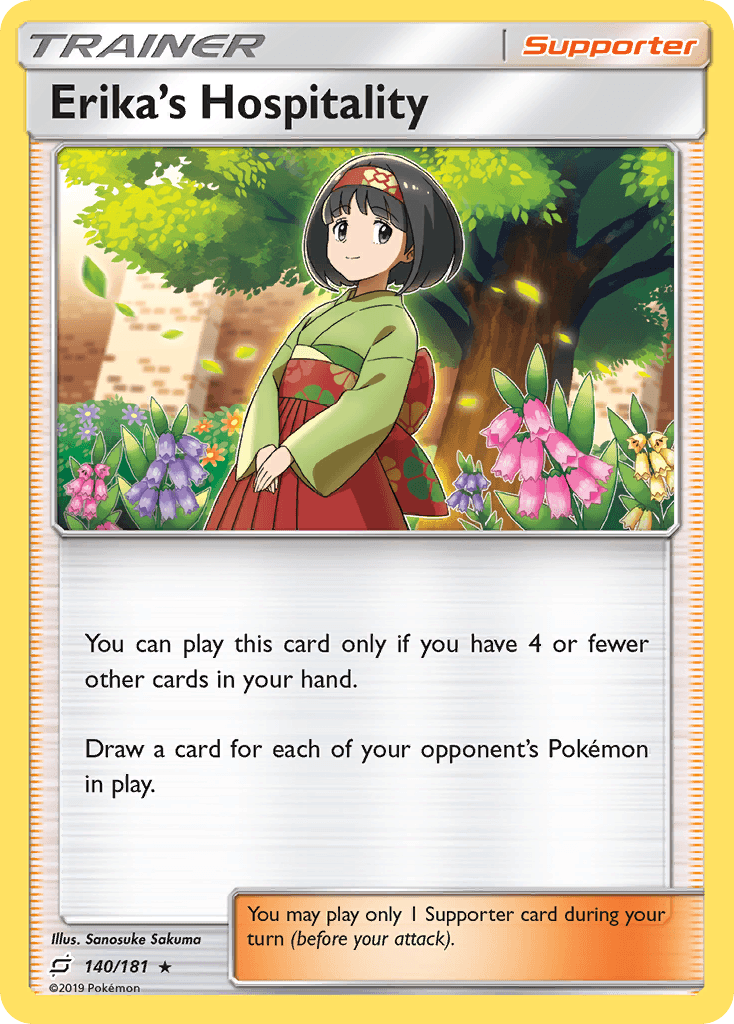 140, Holo Rare, Holofoil, Reverse Holofoil, Sun & Moon: Team Up, Supporter Erika's Hospitality (140/181) [Sun & Moon: Team Up] - Trading Card World