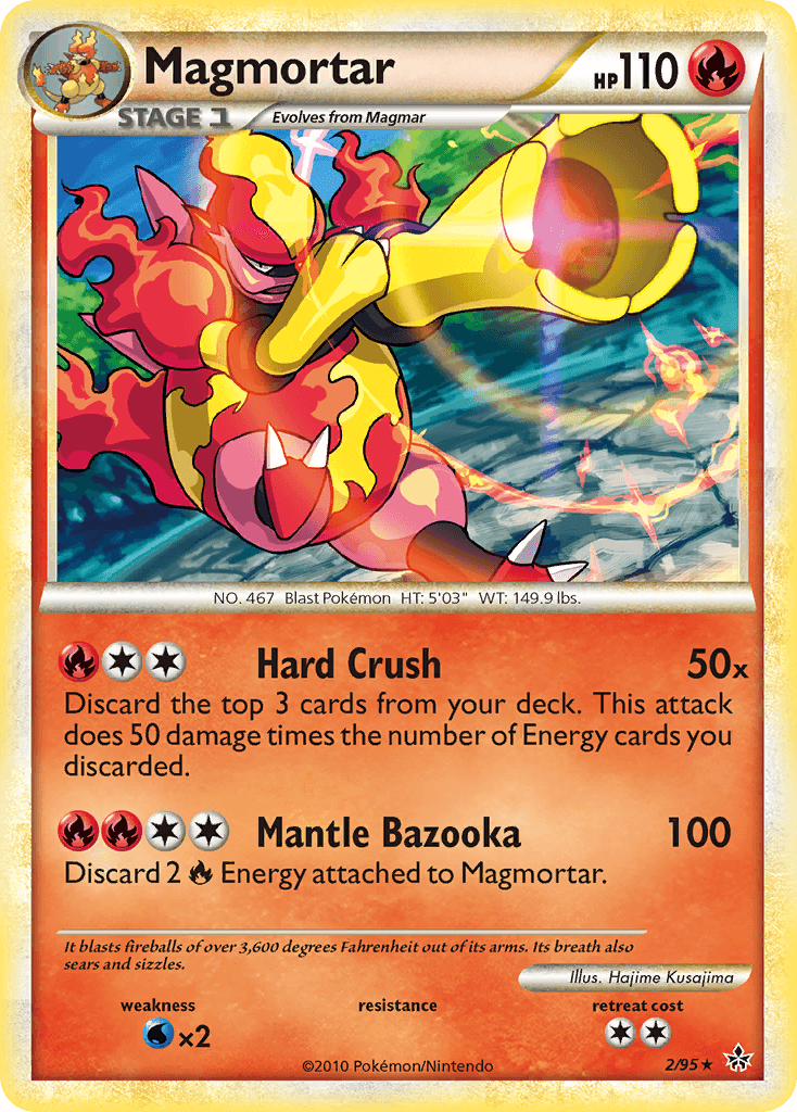 Fire, HeartGold & SoulSilver: Unleashed, Holo Rare, Holofoil, Reverse Holofoil, Water[×2] Magmortar (2/95) [HeartGold & SoulSilver: Unleashed] - Trading Card World