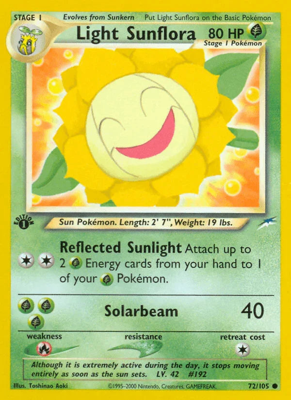 1st Edition Normal, 72, Common, Fire[×2], Grass, Neo Destiny 1st Edition Light Sunflora (72/105) [Neo Destiny 1st Edition] - Trading Card World