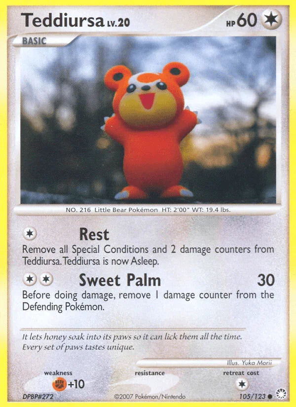 105, Colorless, Common, Diamond & Pearl: Mysterious Treasures, Fighting[+10], Normal, Reverse Holofoil Teddiursa (105/123) [Diamond & Pearl: Mysterious Treasures] - Trading Card World