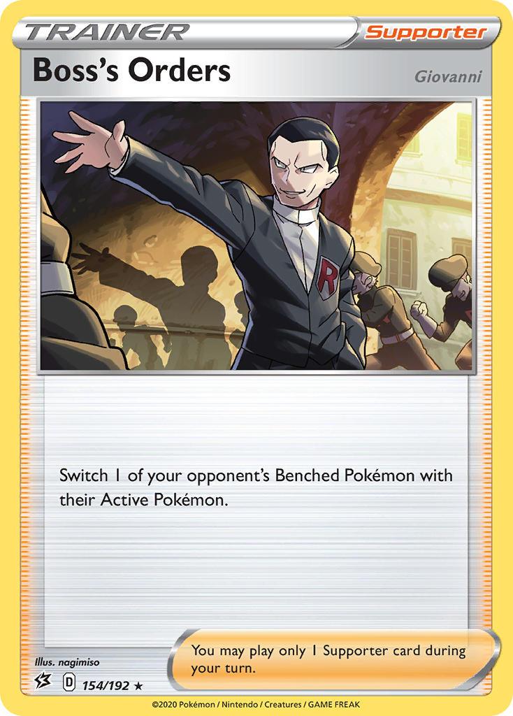 154, Normal, Rare, Supporter, Sword & Shield: Rebel Clash Boss's Orders (154/192) (Giovanni) (Theme Deck Exclusive) [Sword & Shield: Rebel Clash] - Trading Card World