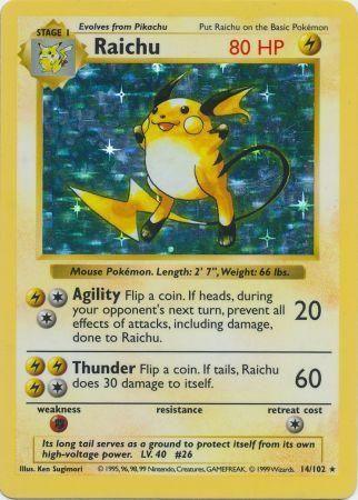 14, Base Set Shadowless Unlimited, Fighting[×2], Holo Rare, Holofoil, Lightning Raichu (14/102) [Base Set Shadowless Unlimited] - Trading Card World