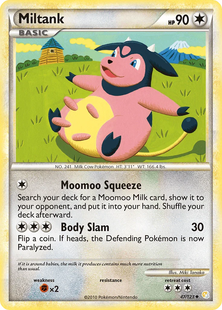 47, Colorless, Fighting[×2], HeartGold & SoulSilver: Base Set, Normal, Reverse Holofoil, Uncommon Miltank (47/123) [HeartGold & SoulSilver: Base Set] - Trading Card World