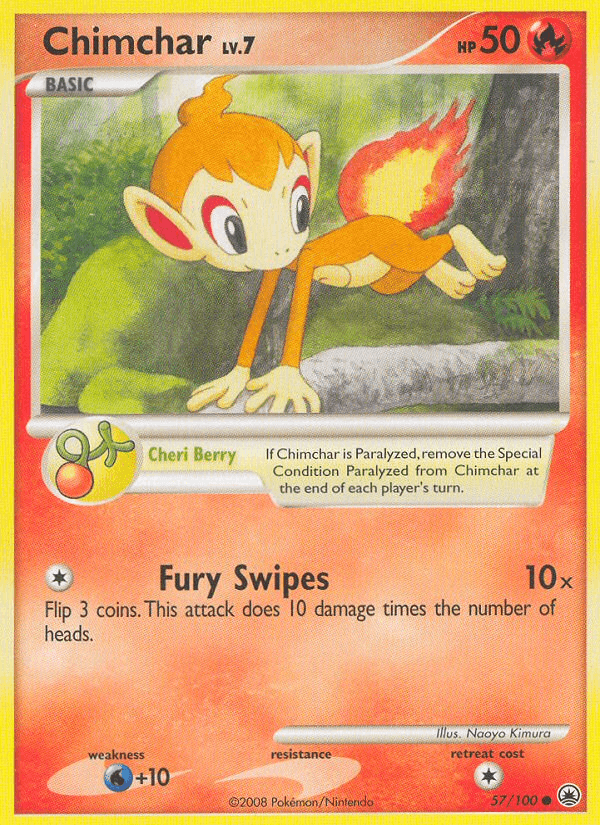 57, Common, Diamond & Pearl: Majestic Dawn, Fire, Normal, Reverse Holofoil, Water[+10] Chimchar (57/100) [Diamond & Pearl: Majestic Dawn] - Trading Card World
