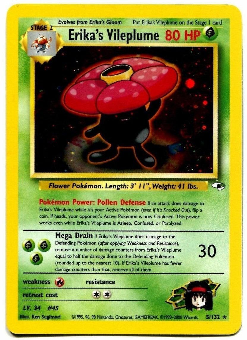 Fire[×2], Grass, Gym Heroes Unlimited, Holo Rare, Holofoil Erika's Vileplume (5/132) [Gym Heroes Unlimited] - Trading Card World