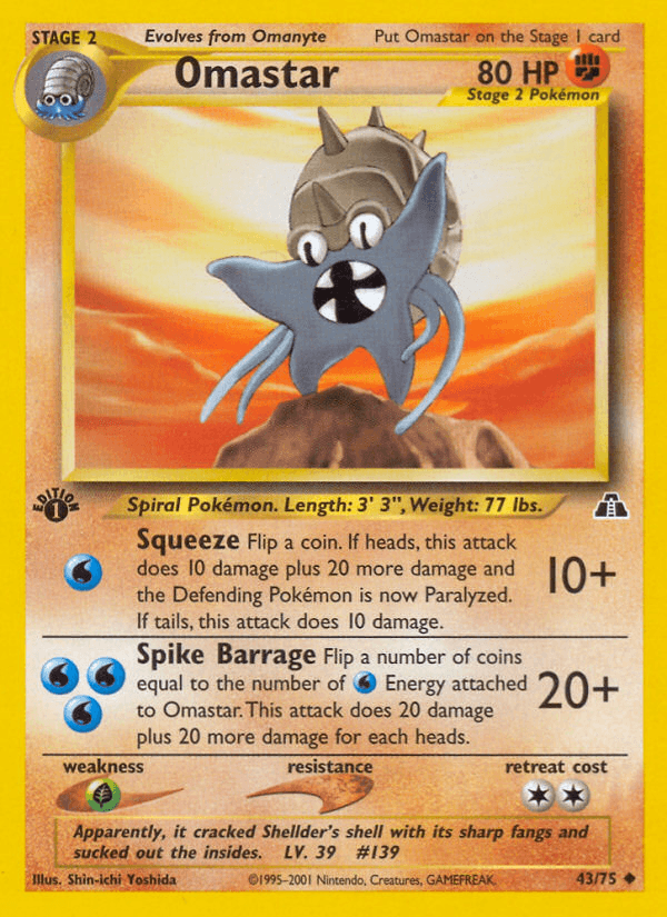 1st Edition Normal, 43, Fighting, Grass[×2], Neo Discovery 1st Edition, Uncommon Omastar (43/75) [Neo Discovery 1st Edition] - Trading Card World