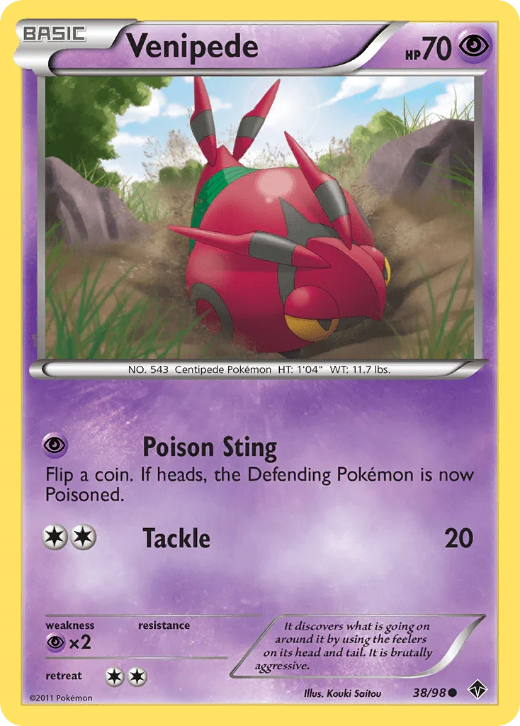 38, Black & White: Emerging Powers, Common, Normal, Psychic, Psychic[×2], Reverse Holofoil Venipede (38/98) [Black & White: Emerging Powers] - Trading Card World