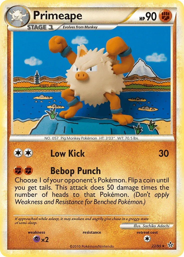 22, Fighting, HeartGold & SoulSilver: Unleashed, Normal, Psychic[×2], Rare, Reverse Holofoil Primeape (22/95) [HeartGold & SoulSilver: Unleashed] - Trading Card World