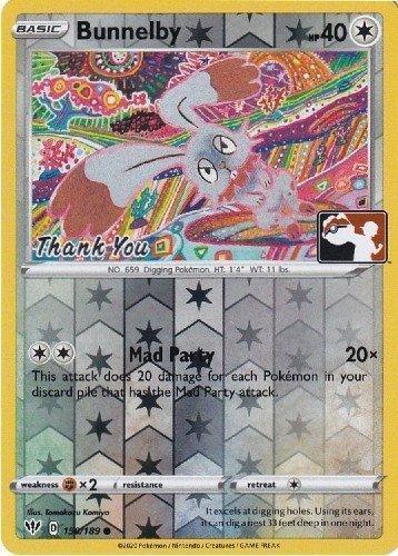 150, Colorless, Common, Fighting[×2], Reverse Holofoil, Sword & Shield: Darkness Ablaze Bunnelby (150/189) (Thank You Promo) [Sword & Shield: Darkness Ablaze] - Trading Card World
