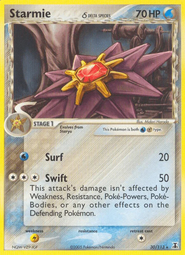 30, EX: Delta Species, Lightning[×2], Metal, Normal, Rare, Water Starmie (30/113) (Delta Species) [EX: Delta Species] - Trading Card World