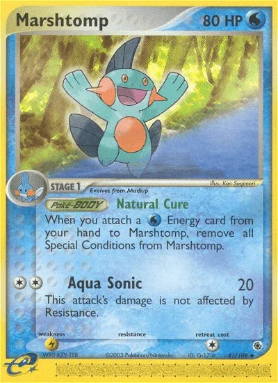 41, EX: Ruby & Sapphire, Lightning[×2], Normal, Reverse Holofoil, Uncommon, Water Marshtomp (41/109) [EX: Ruby & Sapphire] - Trading Card World
