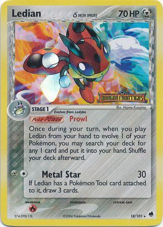 18, EX: Dragon Frontiers, Fire[×2], Metal, Rare, Reverse Holofoil Ledian (18/101) (Delta Species) (Stamped) [EX: Dragon Frontiers] - Trading Card World