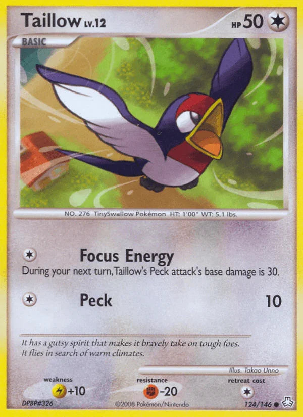 124, Colorless, Common, Diamond & Pearl: Legends Awakened, Fighting[-20], Lightning[+10], Normal, Reverse Holofoil Taillow (124/146) [Diamond & Pearl: Legends Awakened] - Trading Card World