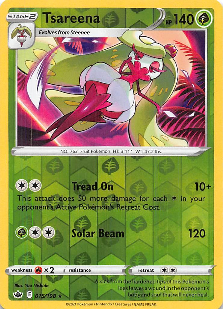 015, Fire [x2], Grass, Normal, Rare, Reverse Holofoil, Sword & Shield: Chilling Reign Tsareena (015/198) [Sword & Shield: Chilling Reign] - Trading Card World
