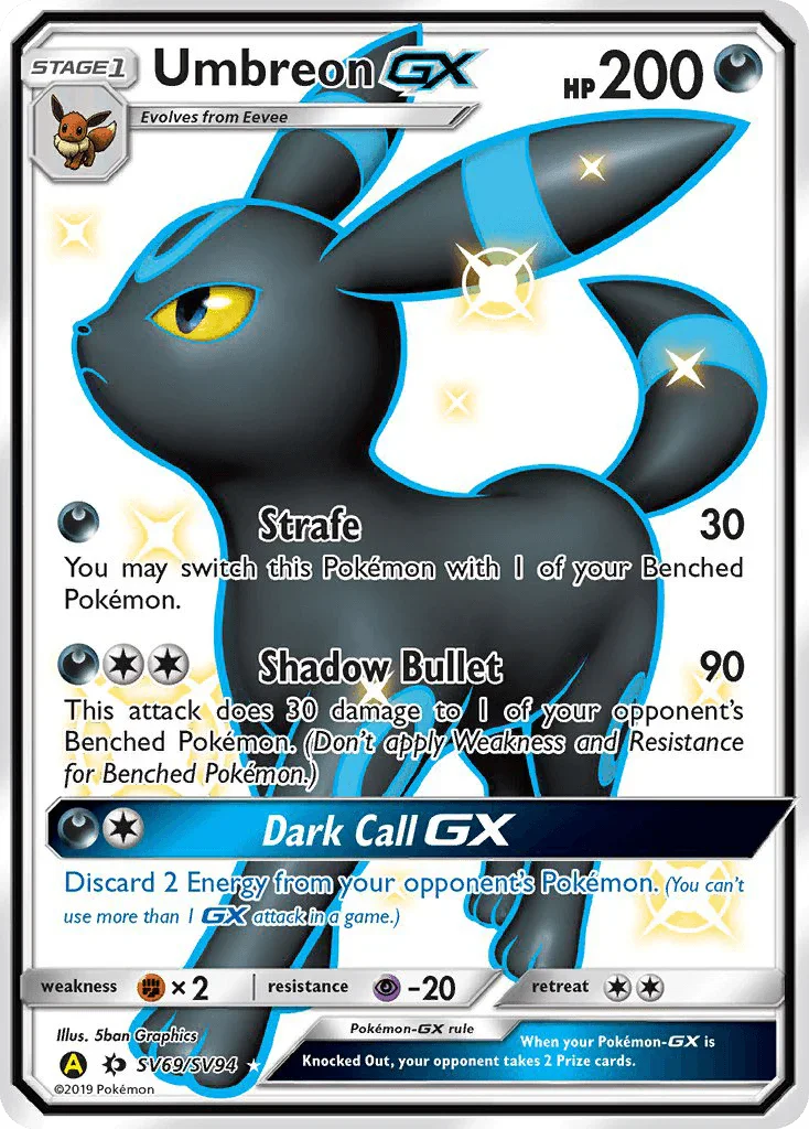 Darkness, Fighting[×2], Holofoil, Psychic[-20], Sun & Moon: Hidden Fates - Shiny Vault, SV69, Ultra Rare Umbreon GX (SV69/SV94) [Sun & Moon: Hidden Fates - Shiny Vault] - Trading Card World