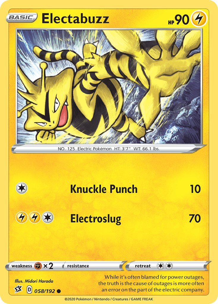 058, Common, Fighting[×2], Lightning, Normal, Reverse Holofoil, Sword & Shield: Rebel Clash Electabuzz (058/192) [Sword & Shield: Rebel Clash] - Trading Card World