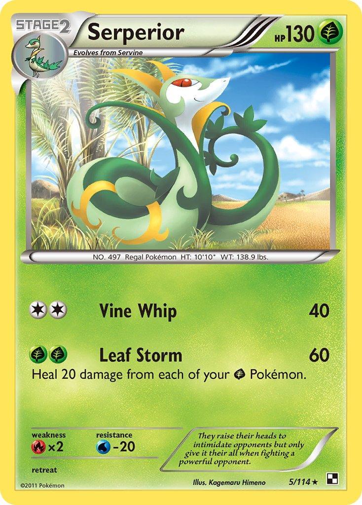 Black & White: Base Set, Fire[×2], Grass, Holo Rare, Holofoil, Reverse Holofoil, Water[-20] Serperior (5/114) (Cracked Ice Holo) (Theme Deck Exclusive) [Black & White: Base Set] - Trading Card World
