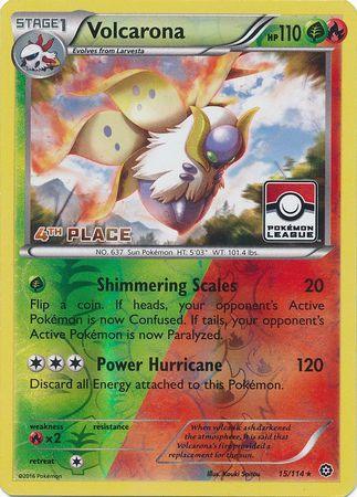 15, Fire, Fire[×2], Grass, Promo, Reverse Holofoil, XY: Steam Siege Volcarona (15/114) (League Promo 4th Place) [XY: Steam Siege] - Trading Card World