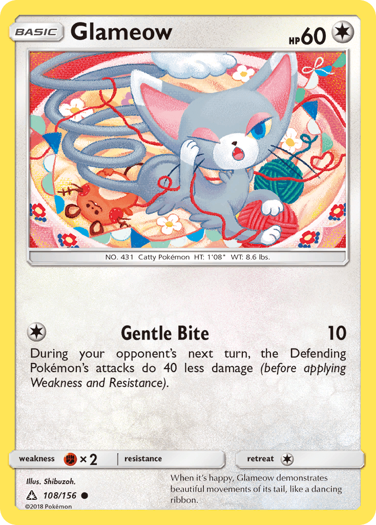 108, Colorless, Common, Fighting[×2], Normal, Reverse Holofoil, Sun & Moon: Ultra Prism Glameow (108/156) [Sun & Moon: Ultra Prism] - Trading Card World