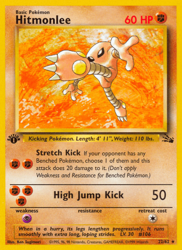 1st Edition Normal, 22, Fighting, Fossil 1st Edition, Psychic[×2], Rare Hitmonlee (22/62) [Fossil 1st Edition] - Trading Card World