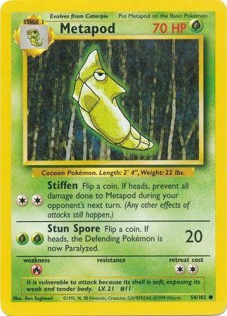 54, Base Set Unlimited, Common, Fire[×2], Grass, Normal Metapod (54/102) [Base Set Unlimited] - Trading Card World