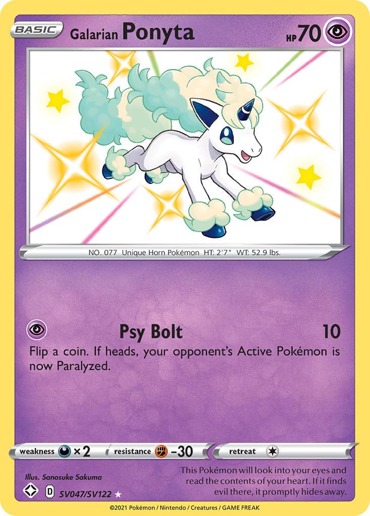 Darkness[×2], Fighting[-30], Holofoil, Psychic, SV047, Sword & Shield: Shining Fates, Ultra Rare Galarian Ponyta (SV047/SV122) [Sword & Shield: Shining Fates] - Trading Card World