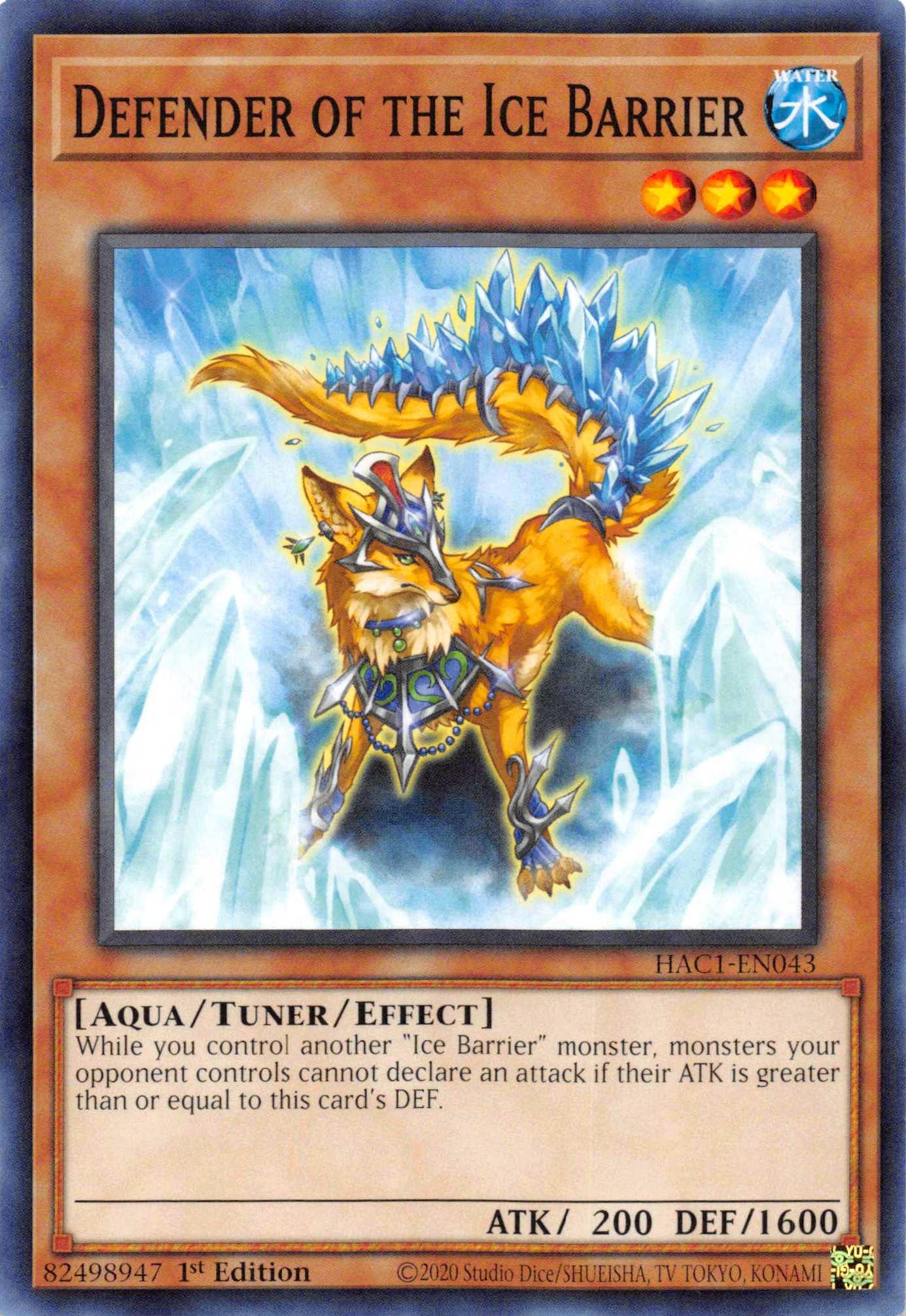 1st Edition, Aqua, Common, Hidden Arsenal: Chapter 1, Tuner/Effect Monster, Water Defender of the Ice Barrier [HAC1-EN043] Common - Trading Card World
