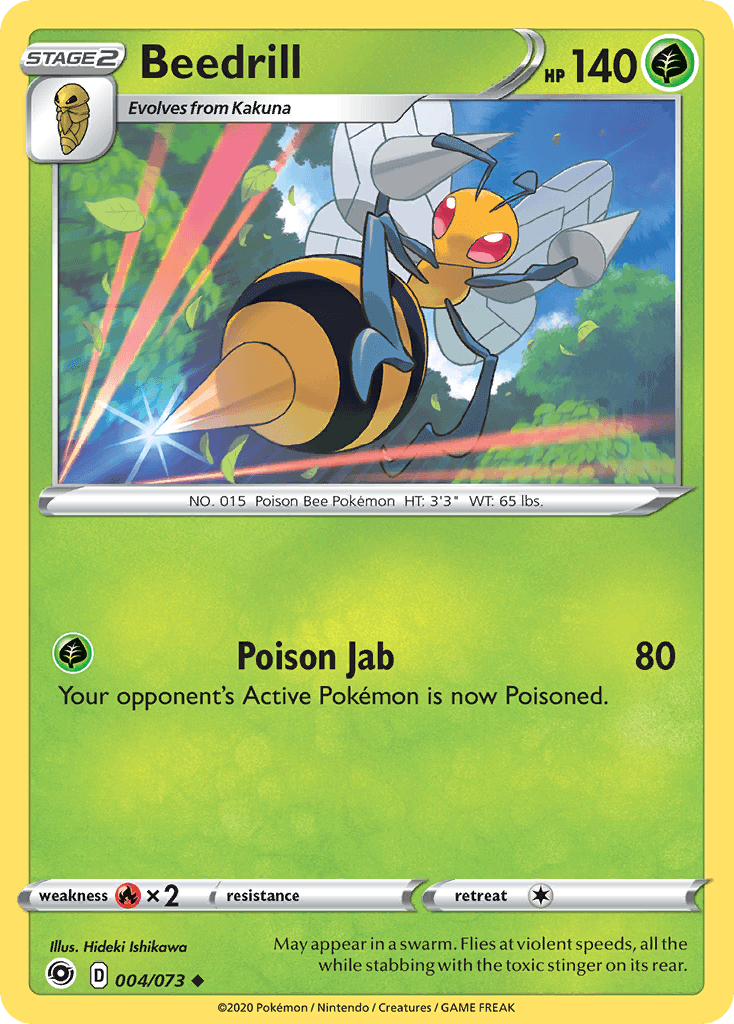 004, Fire[×2], Grass, Normal, Reverse Holofoil, Sword & Shield: Champion's Path, Uncommon Beedrill (004/073) [Sword & Shield: Champion's Path] - Trading Card World
