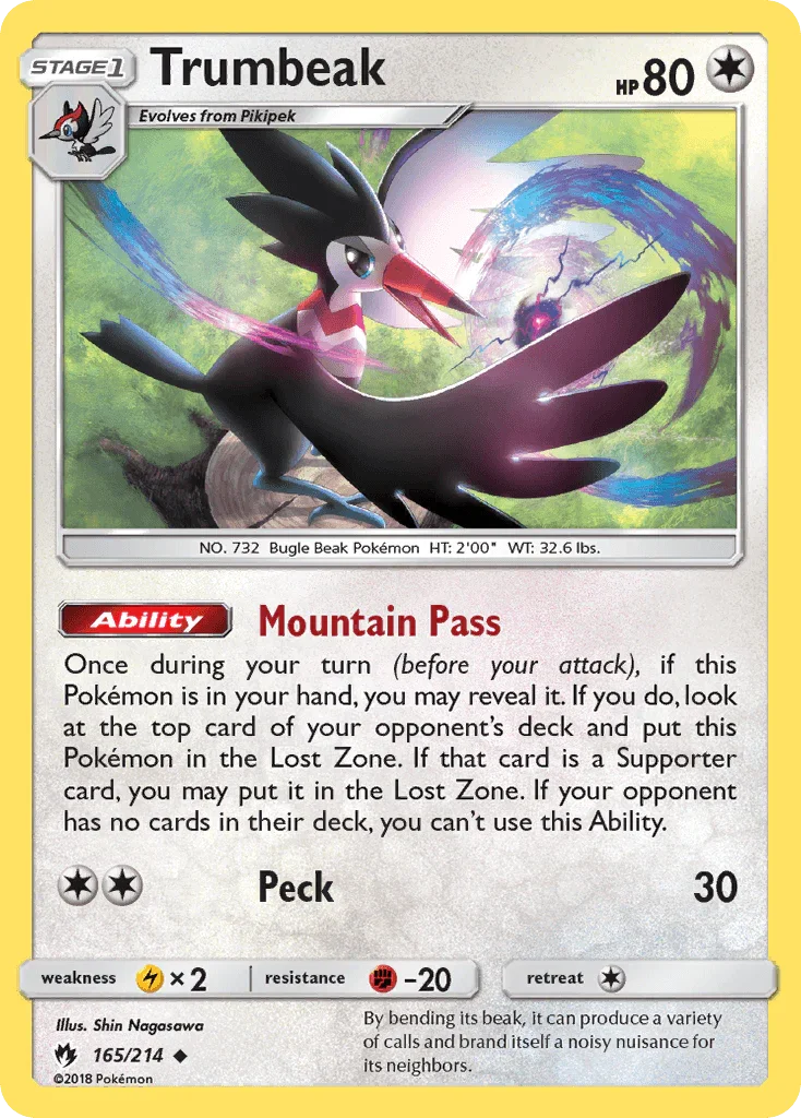 165, Colorless, Fighting[-20], Lightning[×2], Normal, Reverse Holofoil, Sun & Moon: Lost Thunder, Uncommon Trumbeak (165/214) [Sun & Moon: Lost Thunder] - Trading Card World