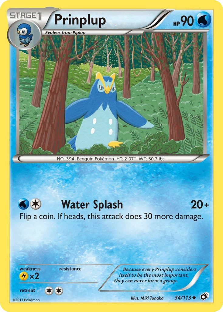 34, Black & White: Legendary Treasures, Lightning[×2], Normal, Reverse Holofoil, Uncommon, Water Prinplup (34/113) [Black & White: Legendary Treasures] - Trading Card World