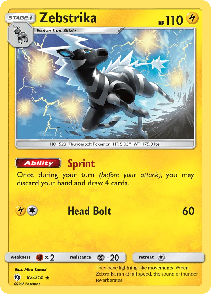 82, Fighting[×2], Lightning, Metal[-20], Normal, Rare, Reverse Holofoil, Sun & Moon: Lost Thunder Zebstrika (82/214) [Sun & Moon: Lost Thunder] - Trading Card World