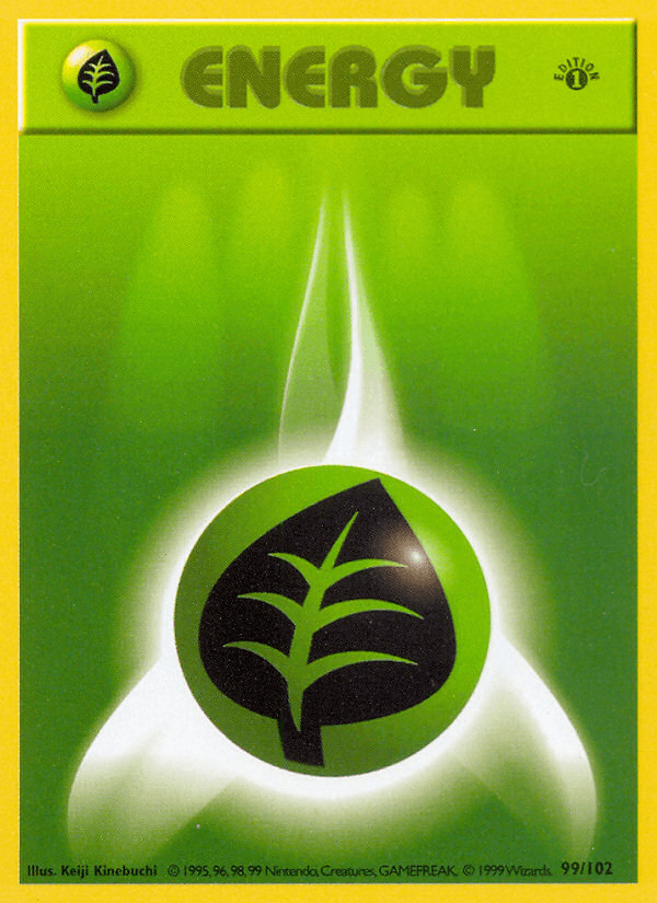 1st Edition Normal, 99, Base Set 1st Edition, Basic Energy, Common Grass Energy (99/102) (Shadowless) [Base Set 1st Edition] - Trading Card World