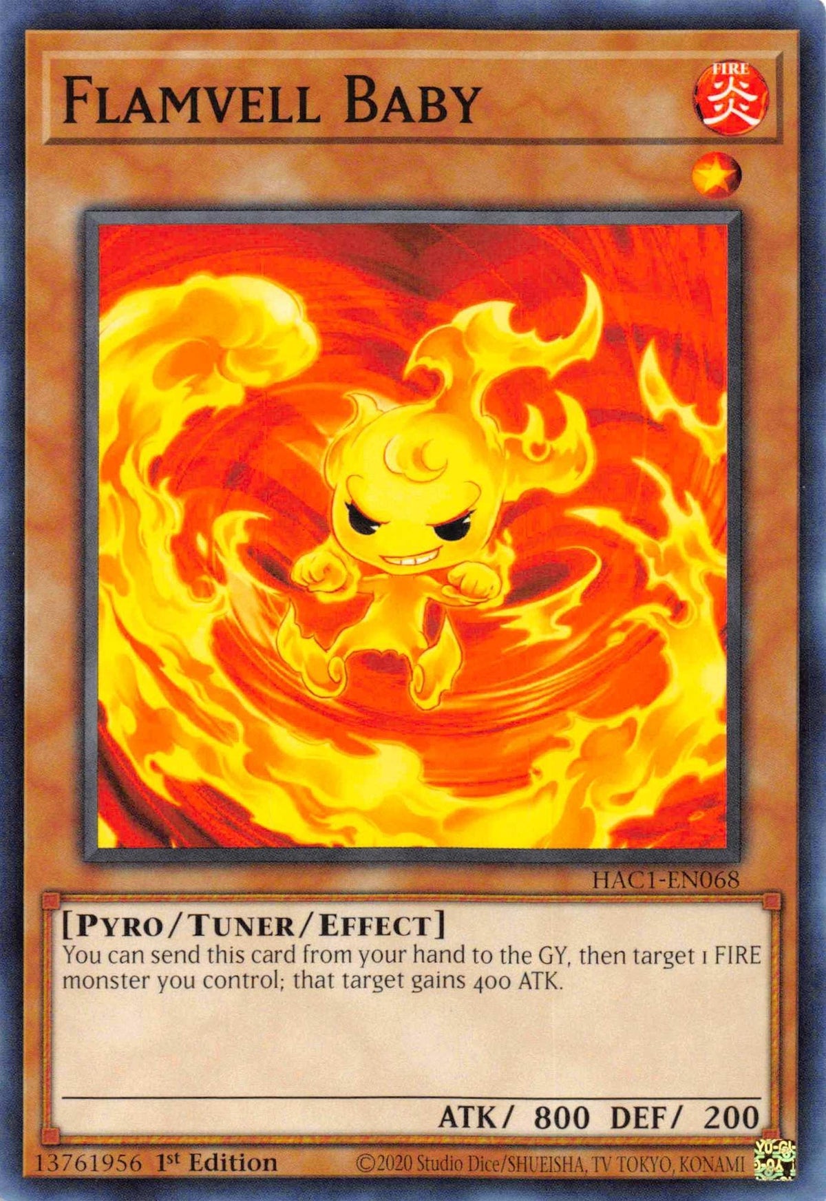 1st Edition, Common, Fire, Hidden Arsenal: Chapter 1, Pyro, Tuner/Effect Monster Flamvell Baby [HAC1-EN068] Common - Trading Card World
