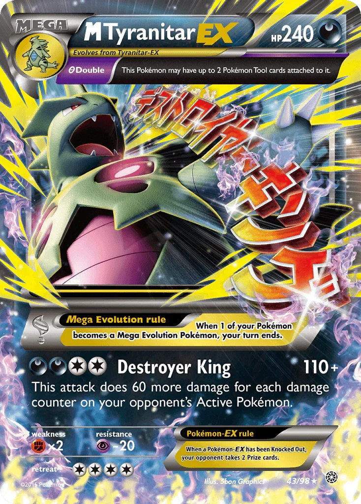43, Darkness, Fighting[×2], Holofoil, Psychic[-20], Ultra Rare, XY: Ancient Origins M Tyranitar EX (43/98) [XY: Ancient Origins] - Trading Card World