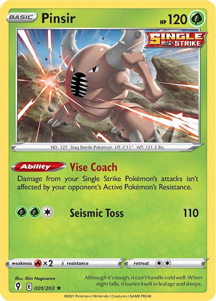 001, Fire [x2], Grass, Normal, Rare, Reverse Holofoil, Sword & Shield: Evolving Skies Pinsir (001/203) [Sword & Shield: Evolving Skies] - Trading Card World